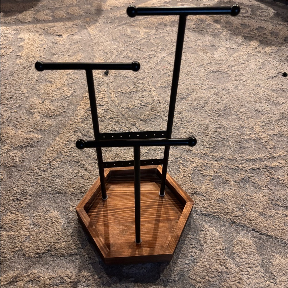 New in Box Wooden and Black Metal Jewelry Tray